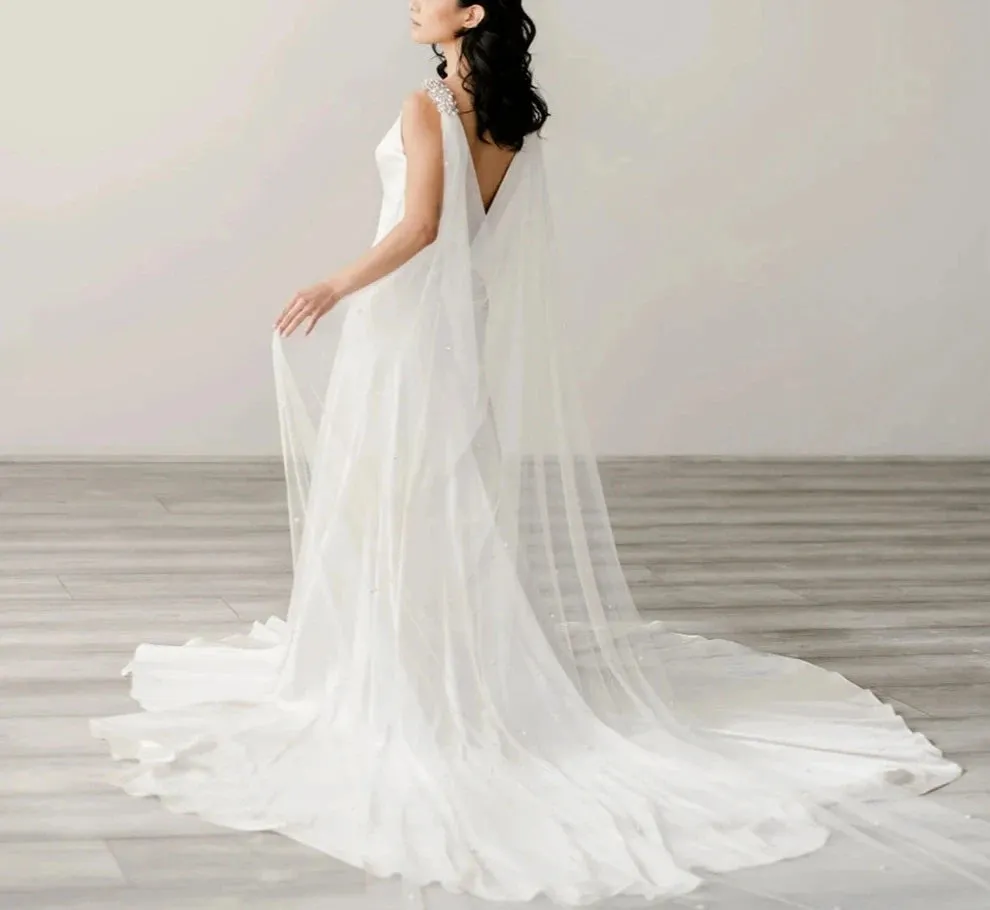 Wedding Long Bridal Veils Trailing Cathedral Shoulder Cape
