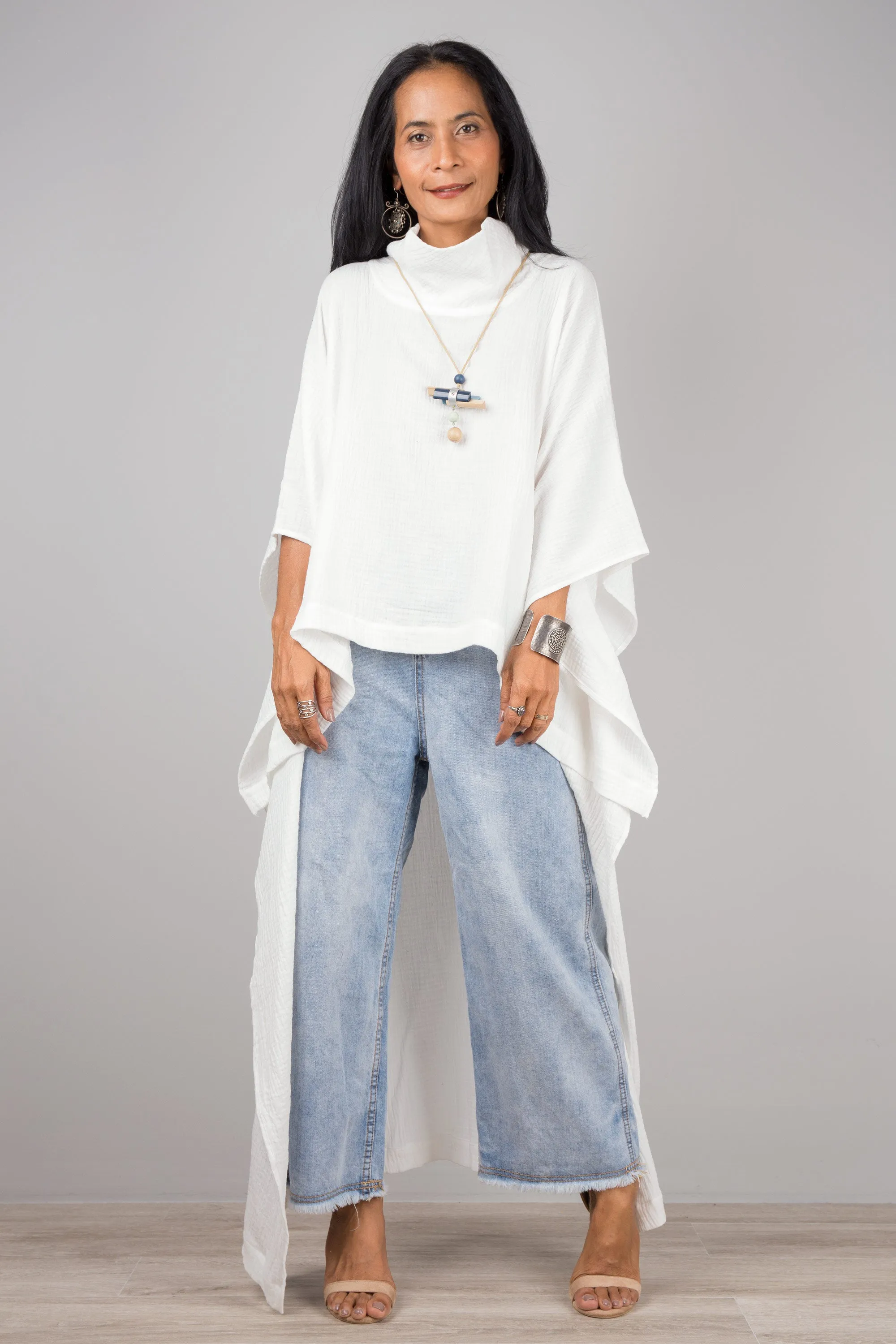 White Cotton Gauze Kaftan top