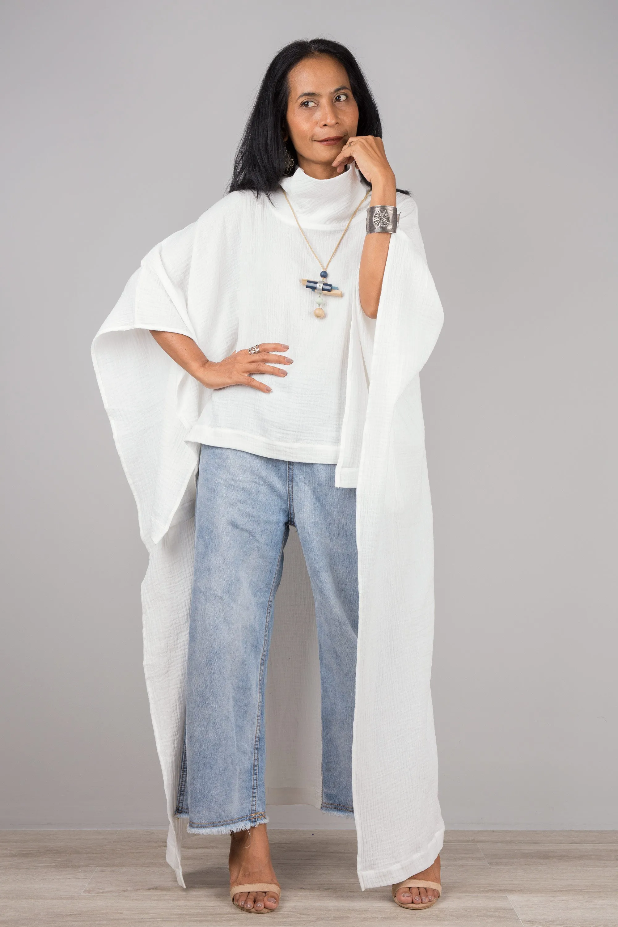 White Cotton Gauze Kaftan top
