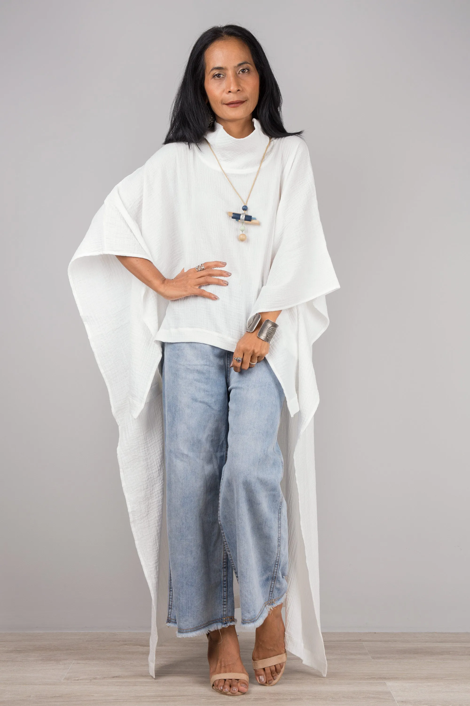 White Cotton Gauze Kaftan top