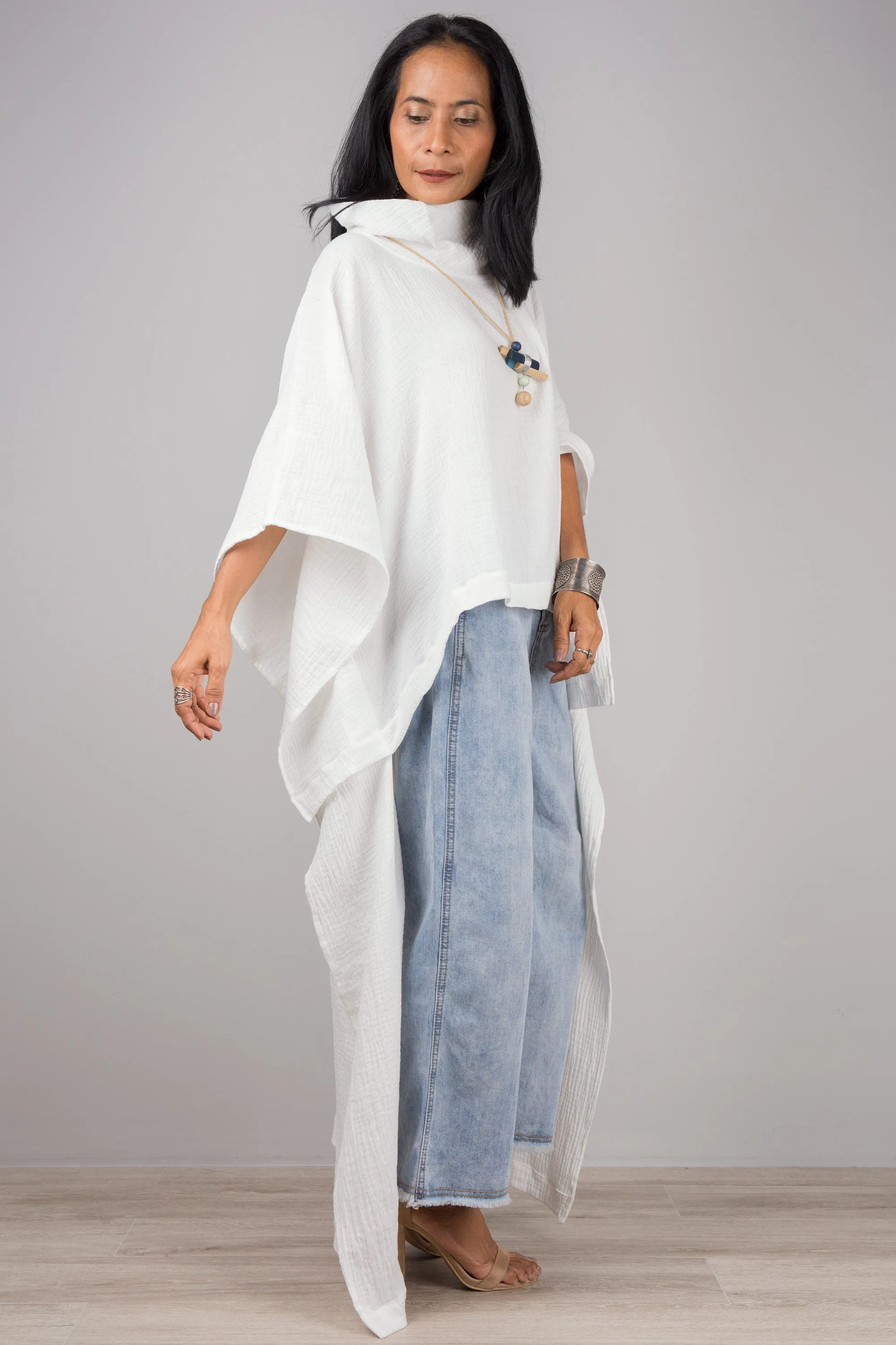 White Cotton Gauze Kaftan top