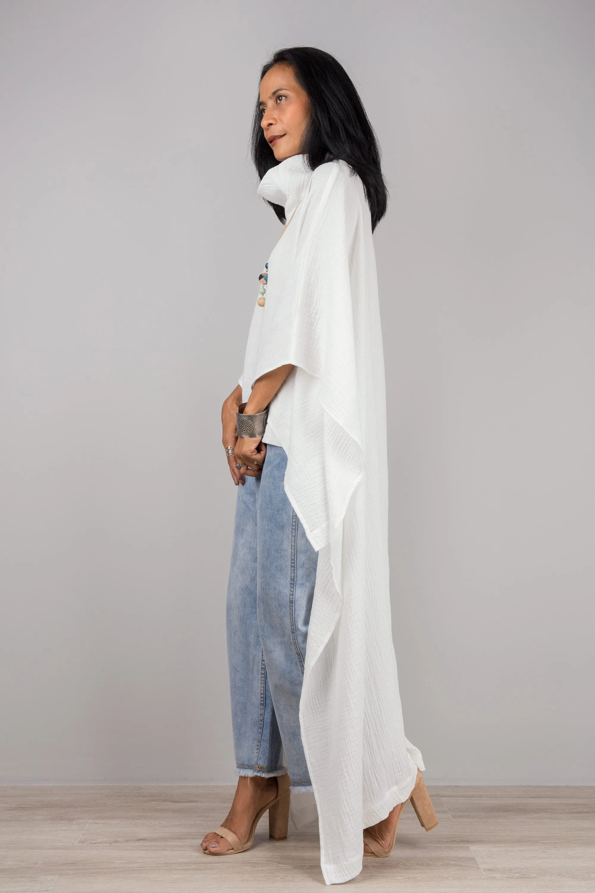 White Cotton Gauze Kaftan top